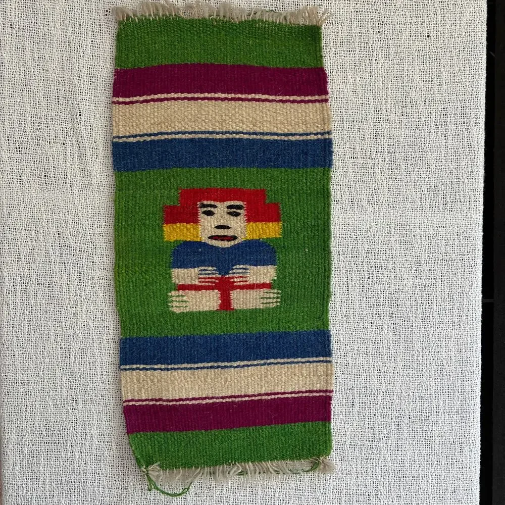 Vintage Andean Folk Art Handwoven Textile Wall Hanging Figural Peru Ecuador 9x20